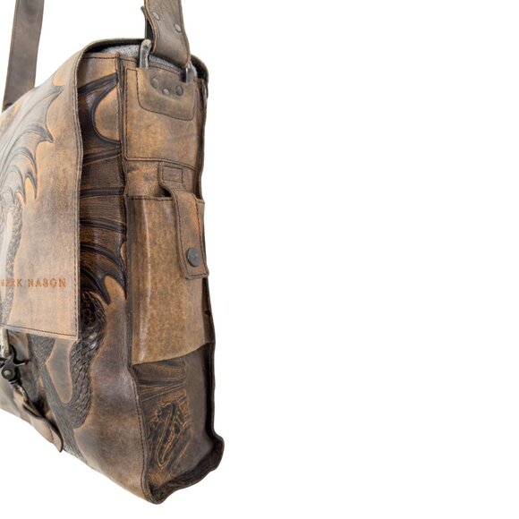 Mark Nason "Rock Never Dies" Rock Lives Dragon Leather Messenger Bag - Picture 10 of 16